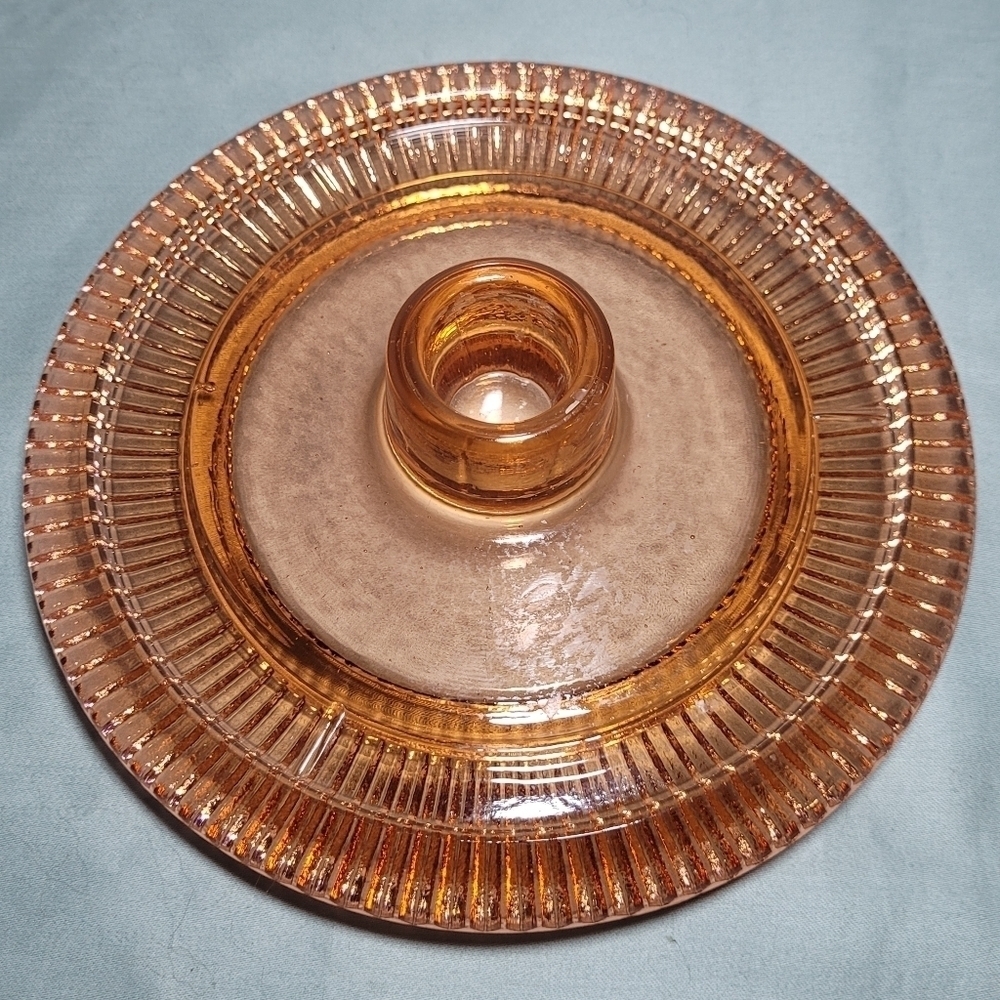 Vintage‎ Pink Ribbed Glass Candle Holder ~ Tapir Candle ~ Glass Shade Compatible
